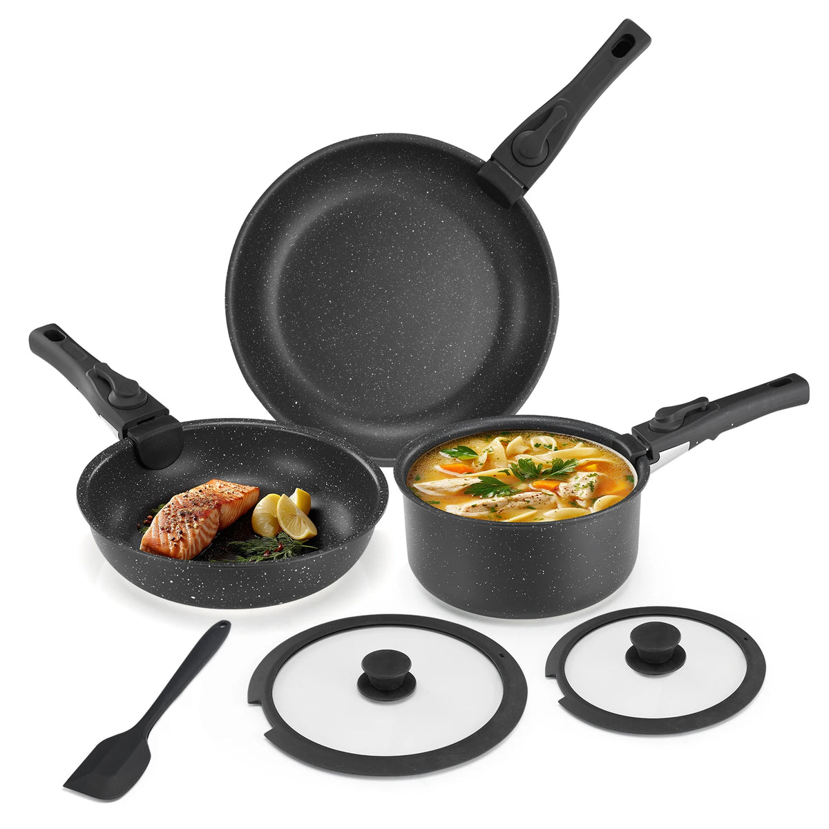 Nonstick Granite Cookware Set With Detachable Handle For Induction