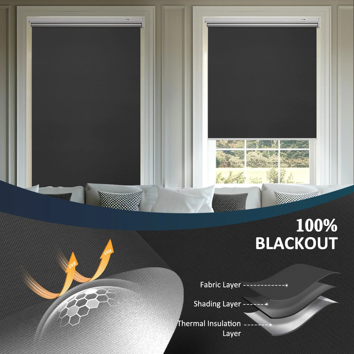 Smart Solar Powered Roller Blind With Remote Control No Drill