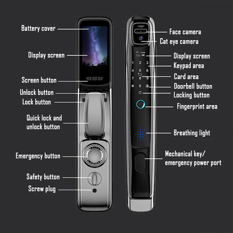 YKESDL WiFi Face Recognition Smart Door Lock With Video Intercom