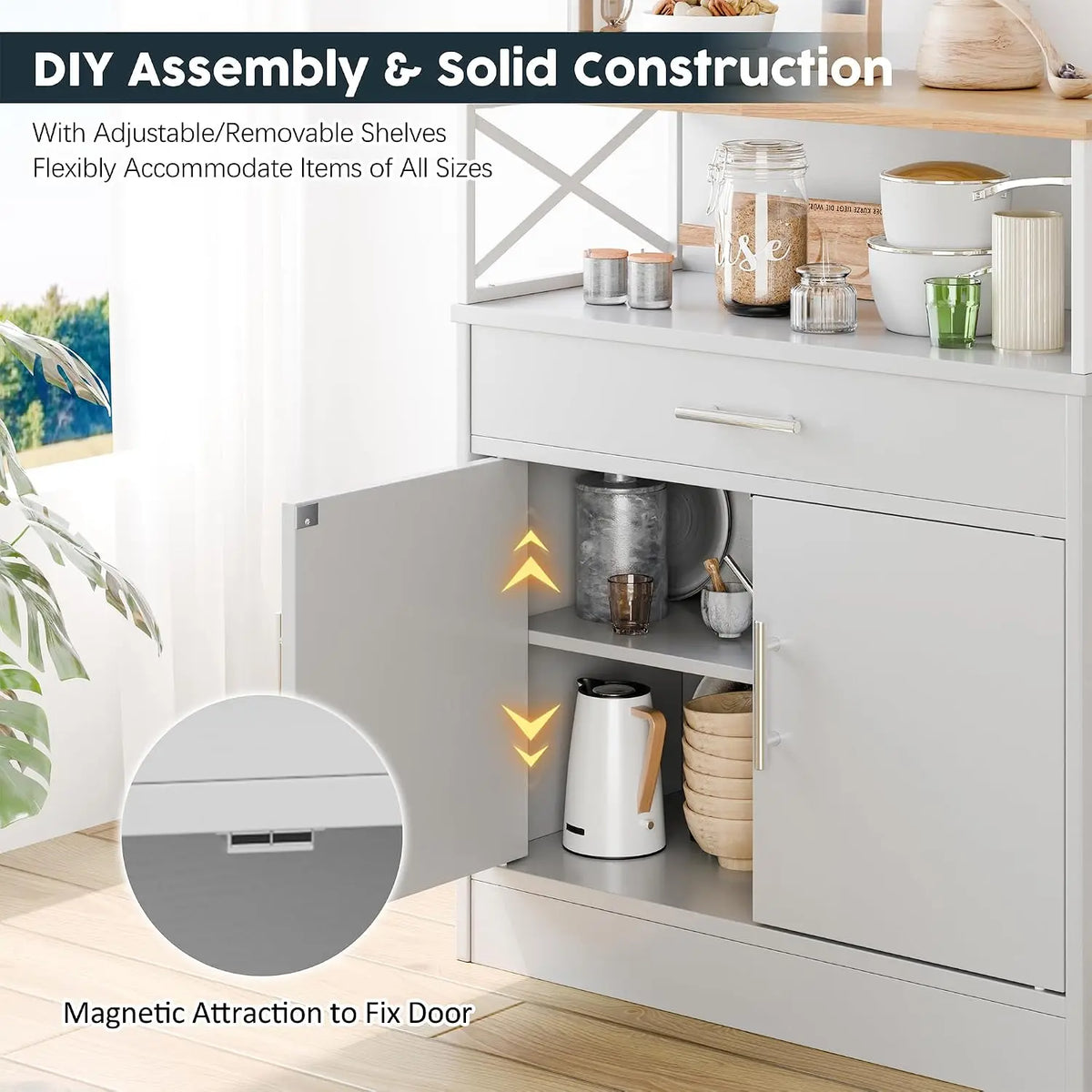 Modern Farmhouse Sideboard Buffet Cabinet With Drawers And Adjustable Shelf