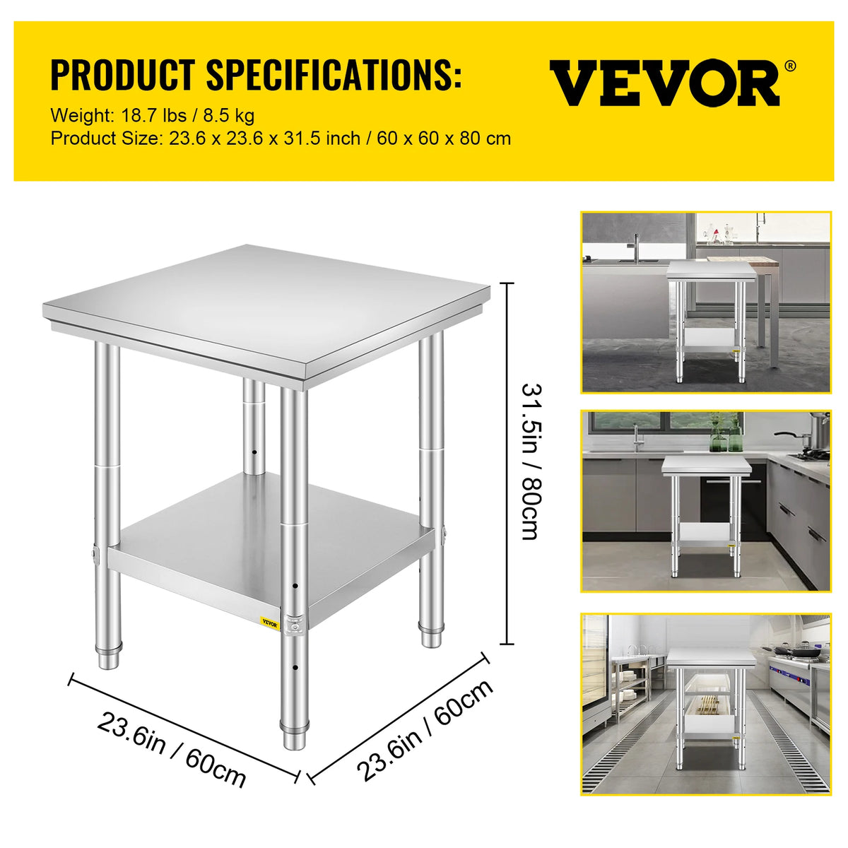 SucceBuy Stainless Steel Commercial Kitchen Work Prep Table With Undershelf