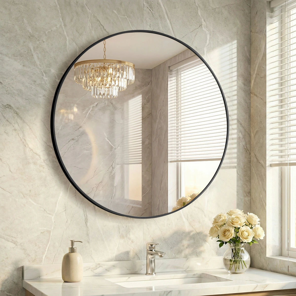 JHK 20 Inch to 30 Inch Round Wall Mirror Decorative Mirror Tempered Glass Waterproof Round Mirrors Shatterproof Design Bathroom Mirror for Over Sink Entryway Bedroom