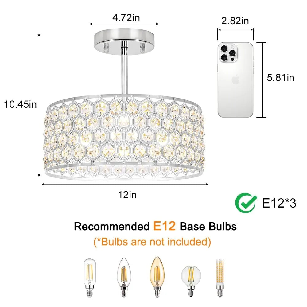 Modern Prism Crystal Semi Flush Mount Chandelier for Indoor Homes