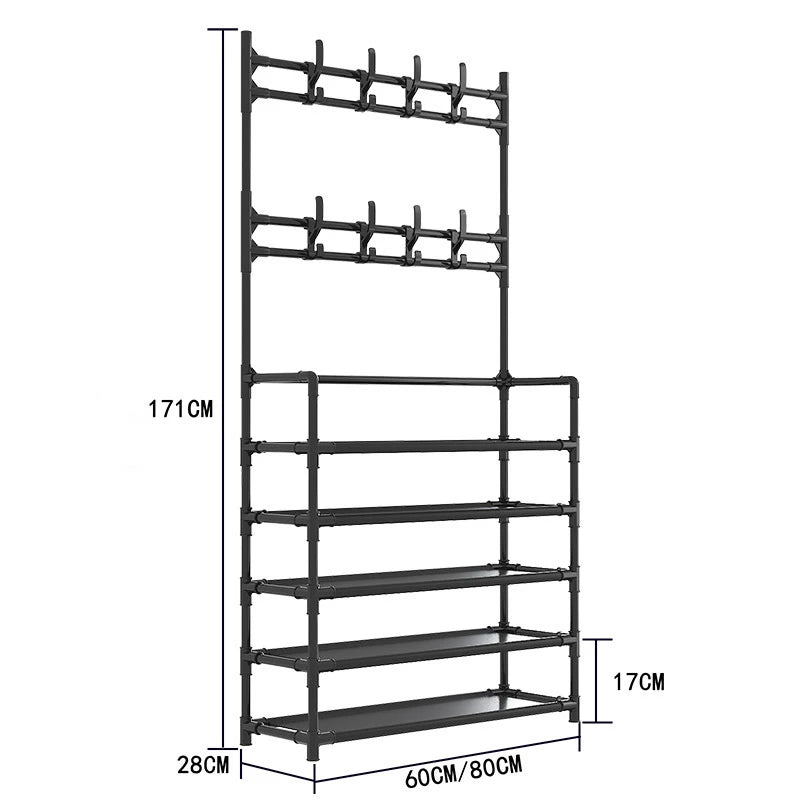 Metal Shoe Rack Organizer With Hooks for Entryway and Bedroom