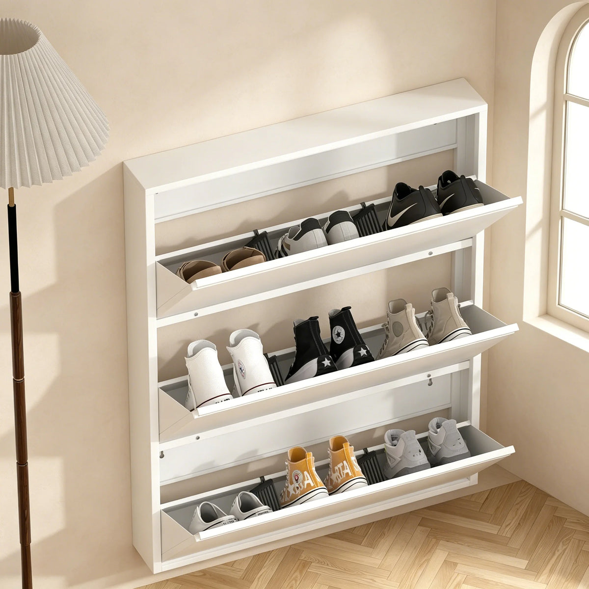 Lucypal Space Saving Flip Shoe Rack Cabinet With Top Shelf