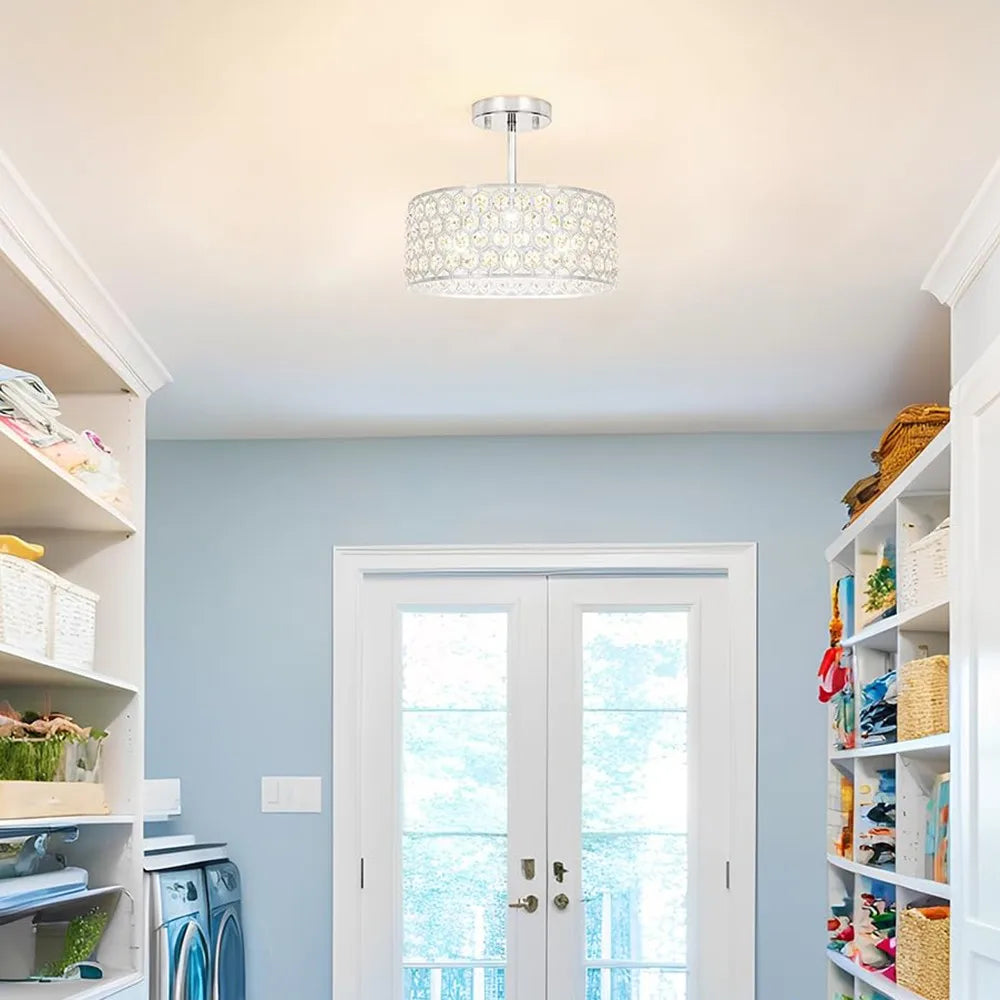 Modern Prism Crystal Semi Flush Mount Chandelier for Indoor Homes