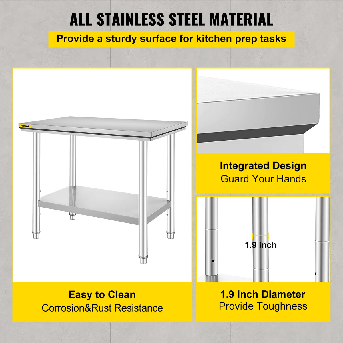 Commercial Stainless Steel Kitchen Prep Table With Undershelf