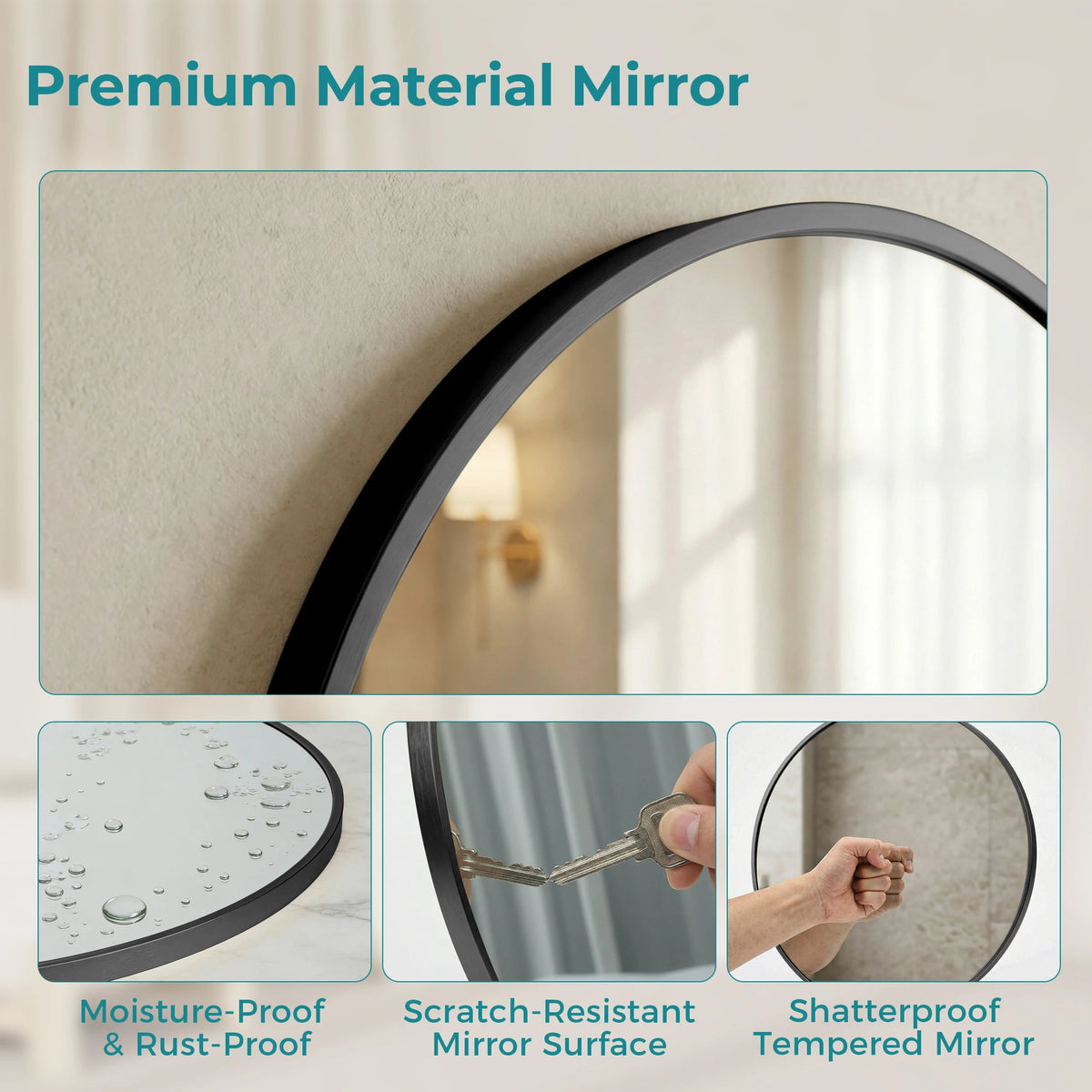 JHK 20 Inch to 30 Inch Round Wall Mirror Decorative Mirror Tempered Glass Waterproof Round Mirrors Shatterproof Design Bathroom Mirror for Over Sink Entryway Bedroom