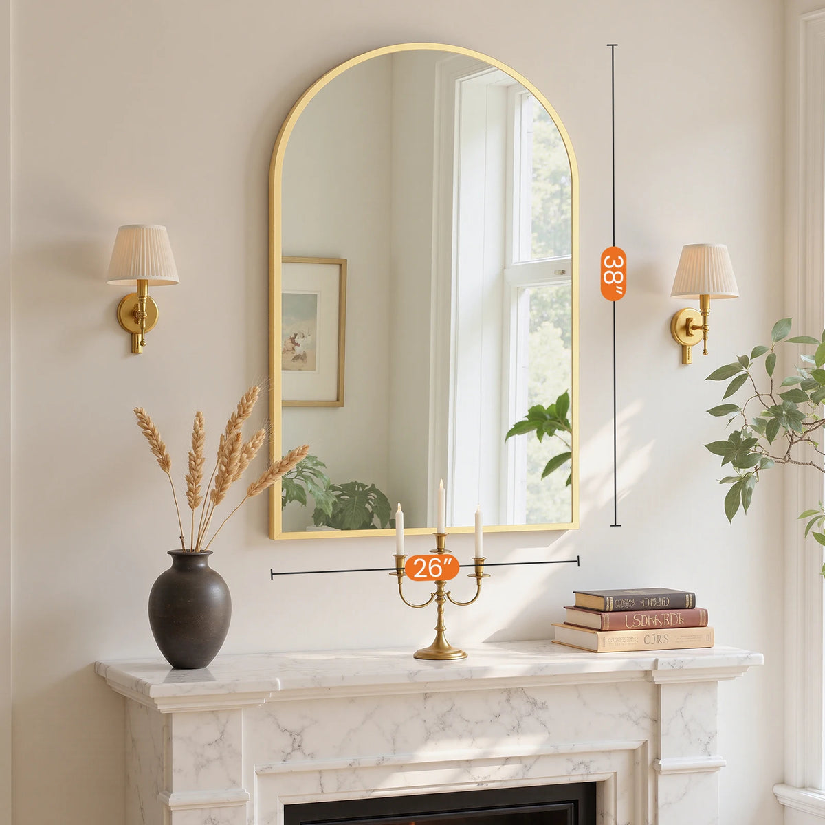 MCQ Arched Bathroom Mirror or Over Sink Wall Mounted Aluminum Alloy Frame Mirror Horizontal or Vertical Hanging Modern Wall Mount Vanity Mirror for Home
