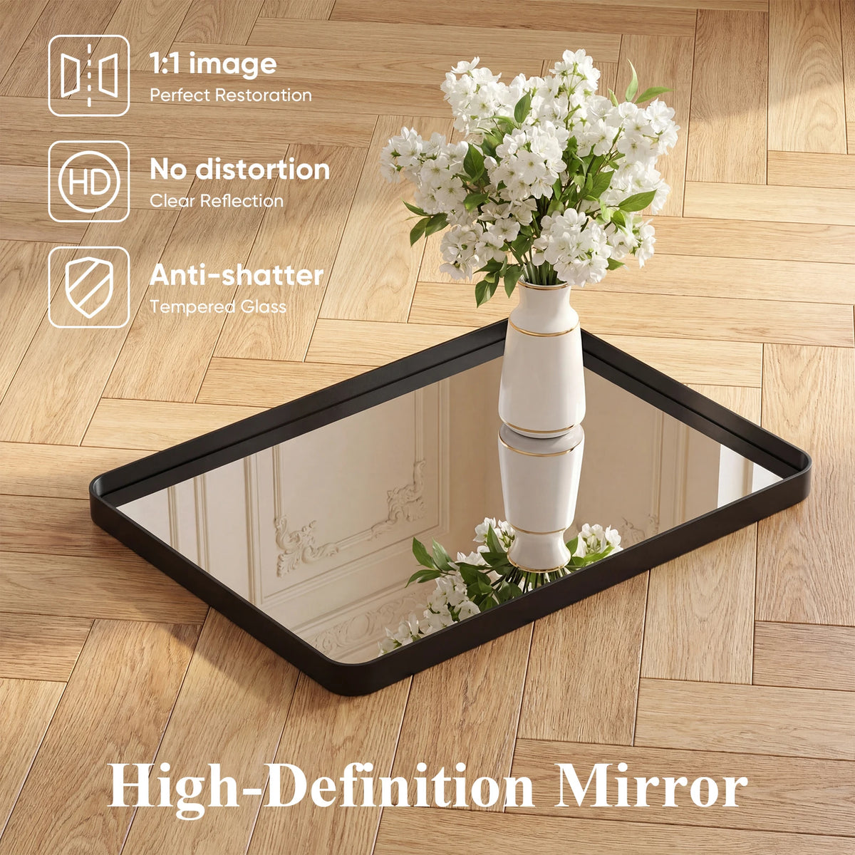 JHK 30x22 Inch Matte Metal Framed Bathroom Mirror for Wall  Rounded Rectangle with Matte Brush Metal Framed Modern Wall Mount Vanity Mirror for Home Living Room