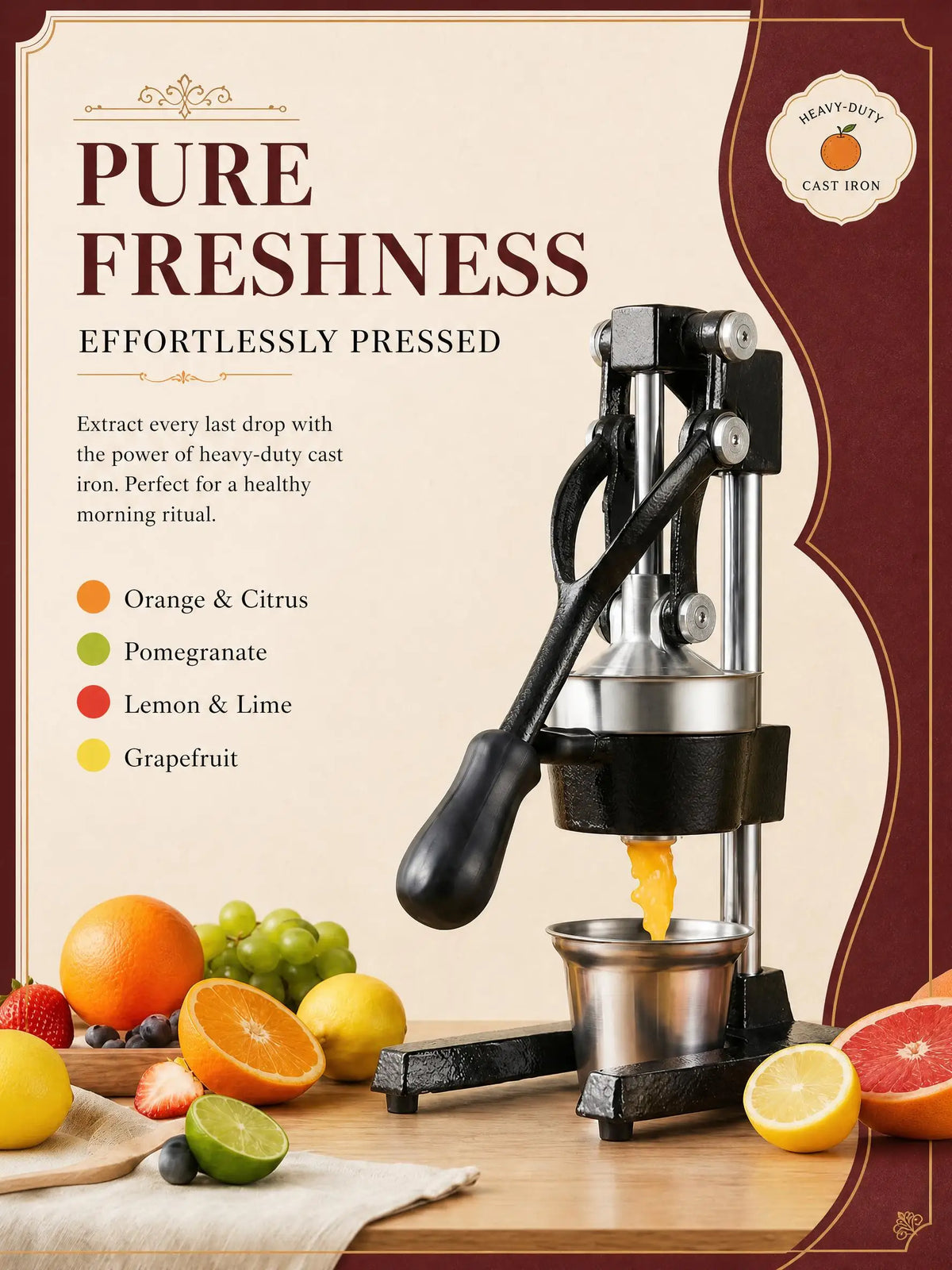 Heavy Duty Manual Citrus Juicer Press for Orange and Pomegranate