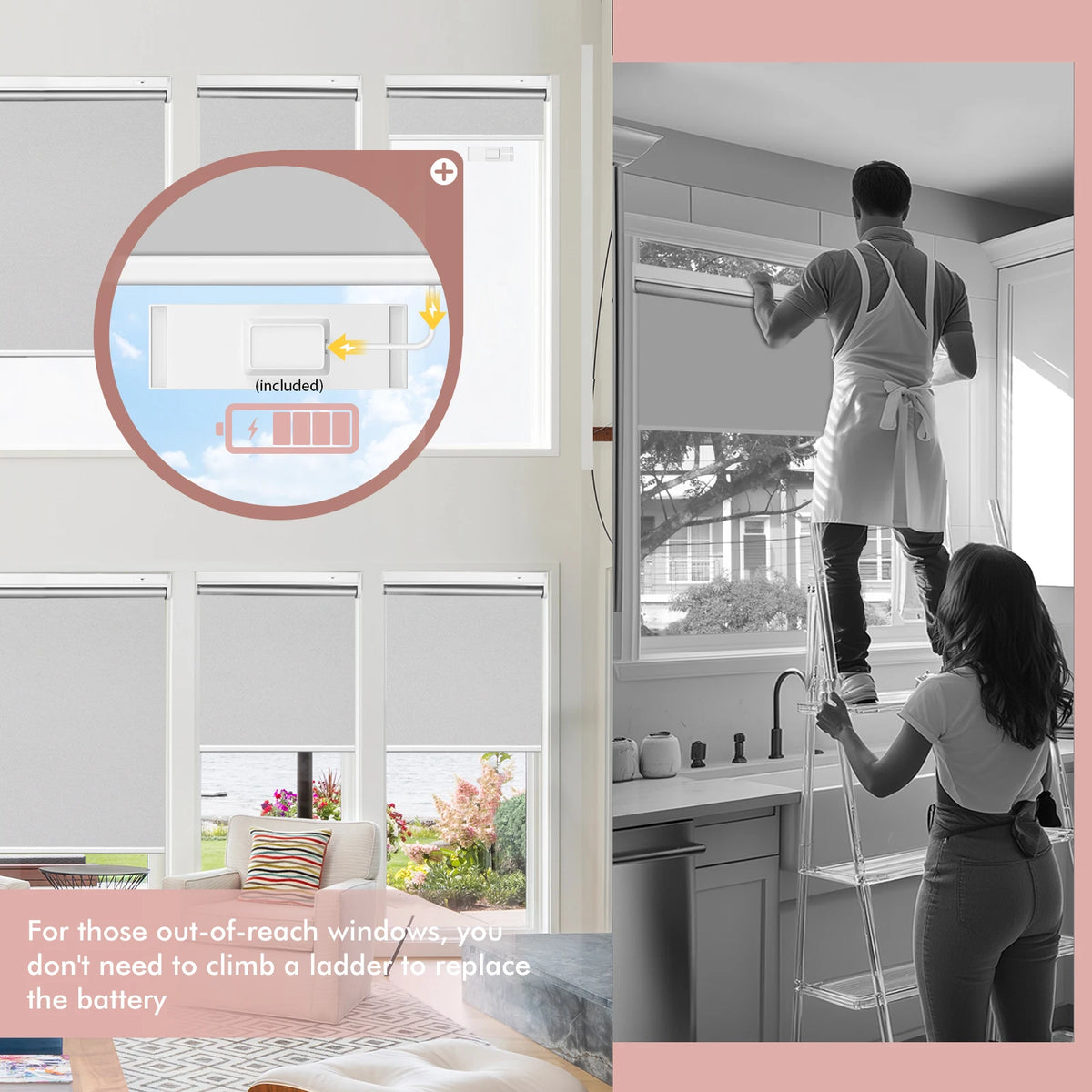 No Drill Smart Curtain Roller Blind With Remote Solar Powered