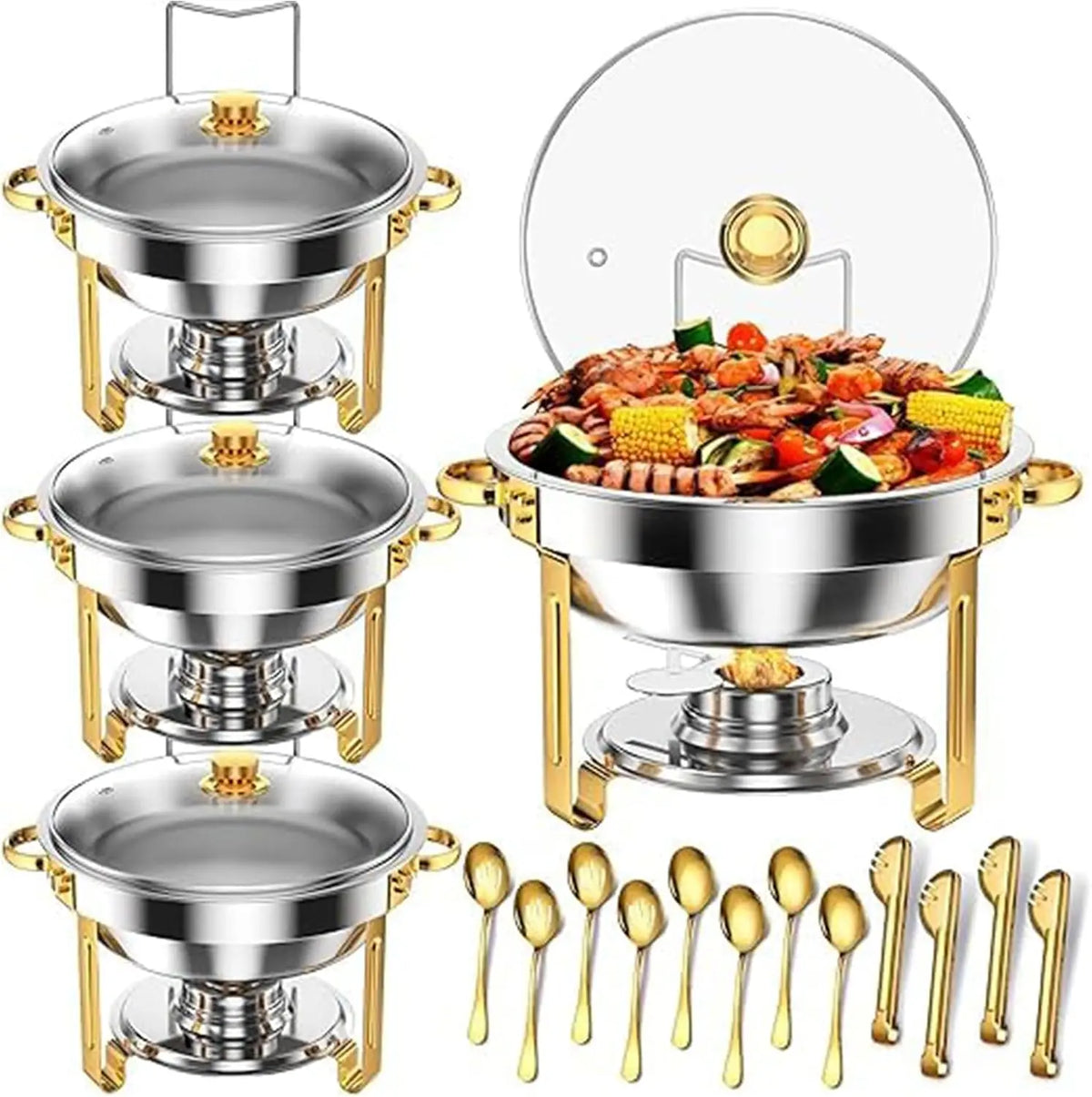 Garvee Stainless Steel Buffet Chafing Dish Warmer Set Glass Lids