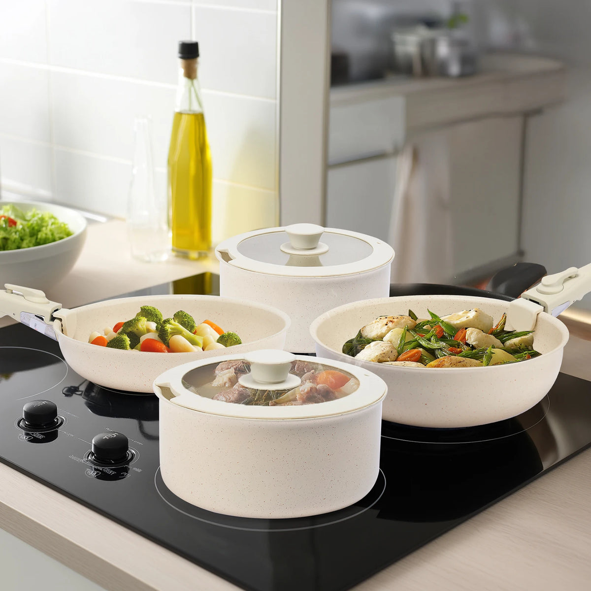 Nonstick Granite Cookware Set With Detachable Handle For Induction