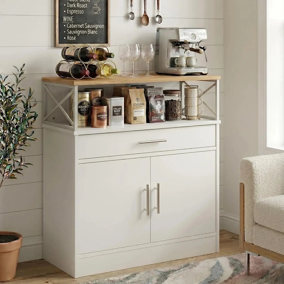 Modern Farmhouse Sideboard Buffet Cabinet With Drawers And Adjustable Shelf