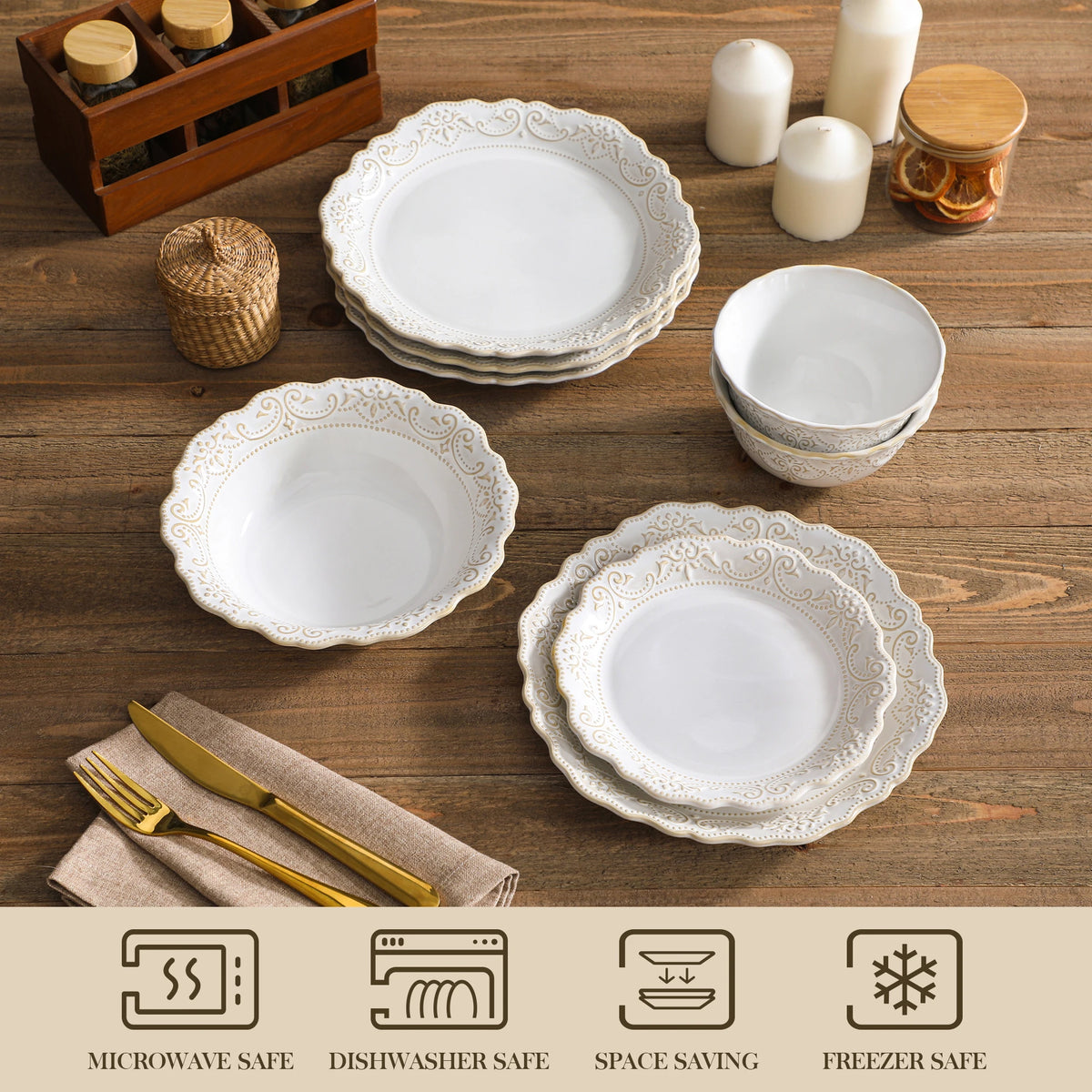 MALACASA Stoneware Dinnerware Set With Dinner Plates And Bowls