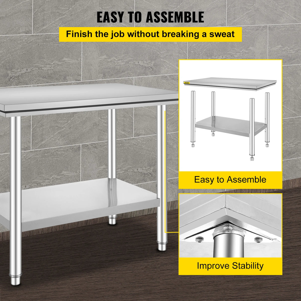 SucceBuy Stainless Steel Commercial Kitchen Work Prep Table With Undershelf