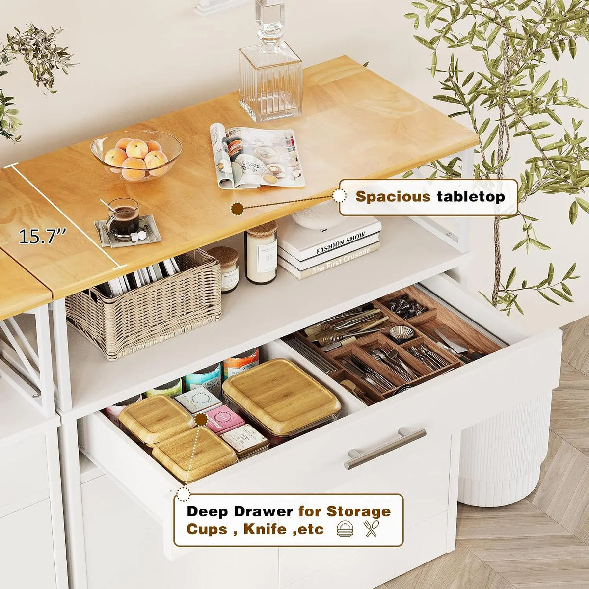 Modern Farmhouse Sideboard Buffet Cabinet With Drawers And Adjustable Shelf