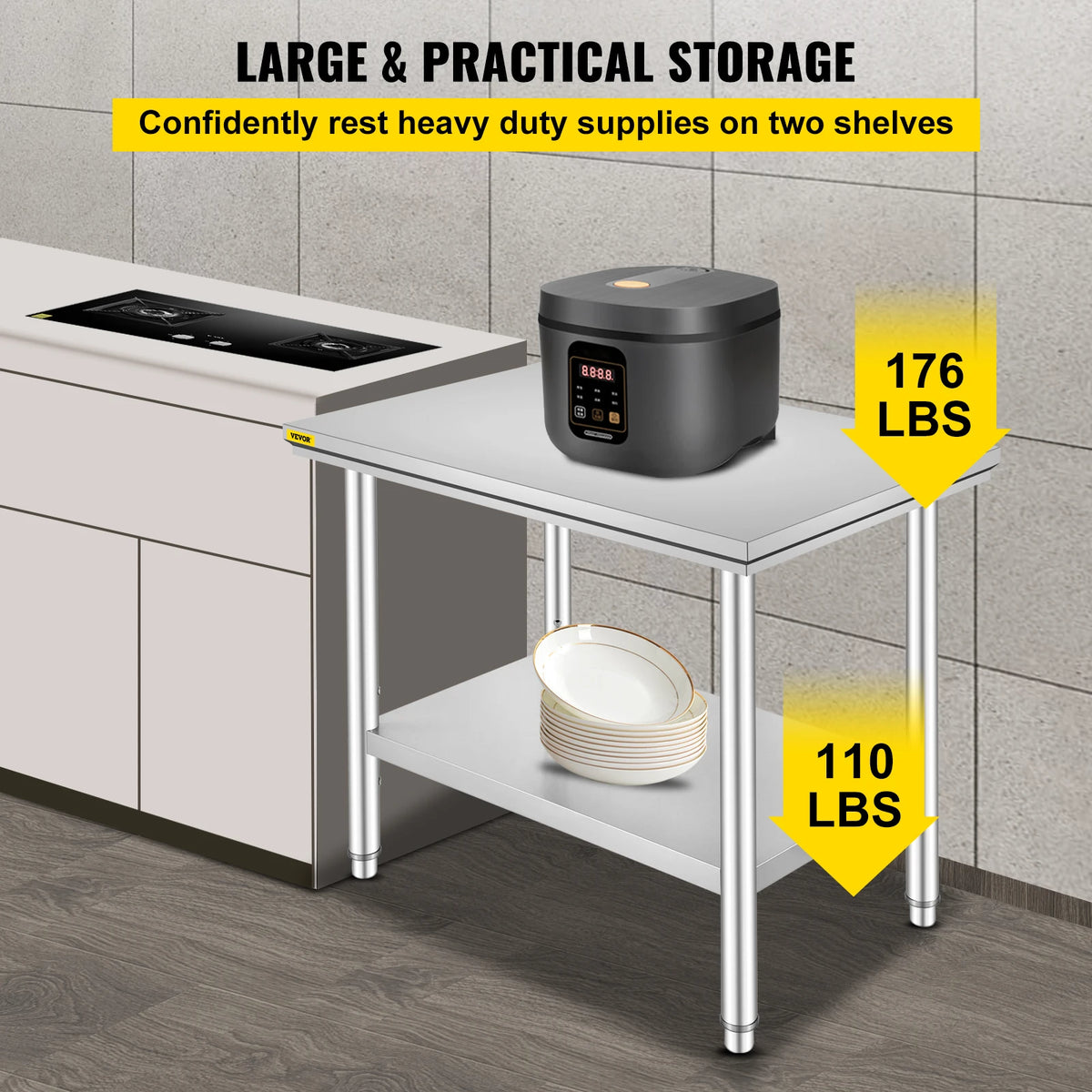 SucceBuy Stainless Steel Commercial Kitchen Prep Table With Undershelf