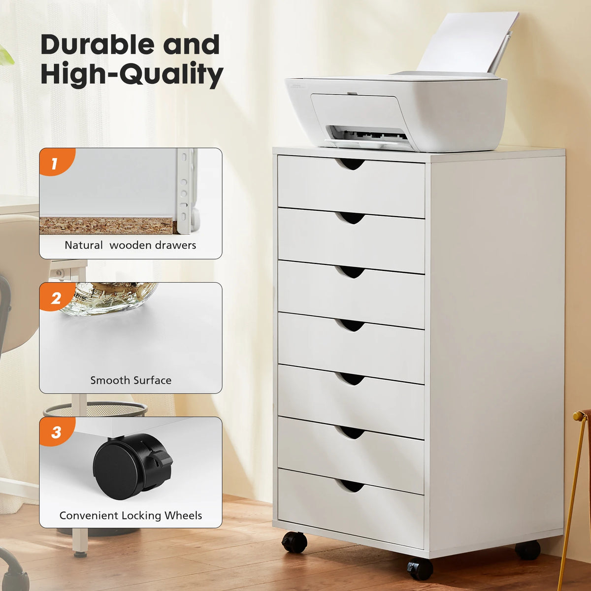 JHK 7 Drawer Mobile Storage Cabinet With Wheels For Home
