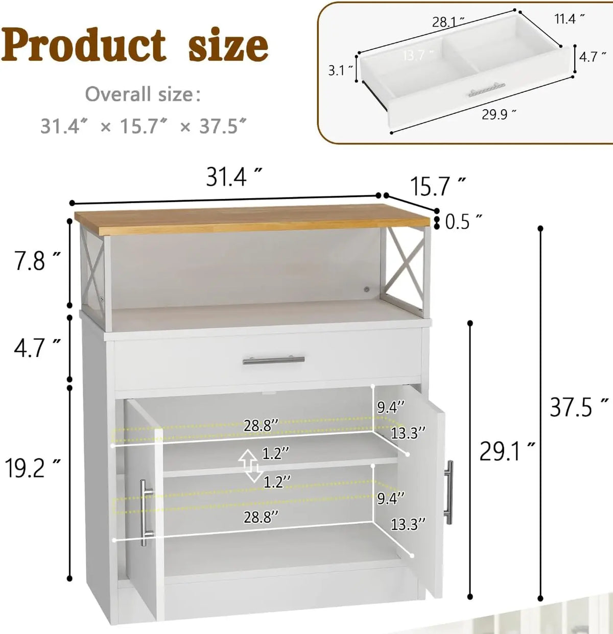 Modern Farmhouse Sideboard Buffet Cabinet With Drawers And Adjustable Shelf