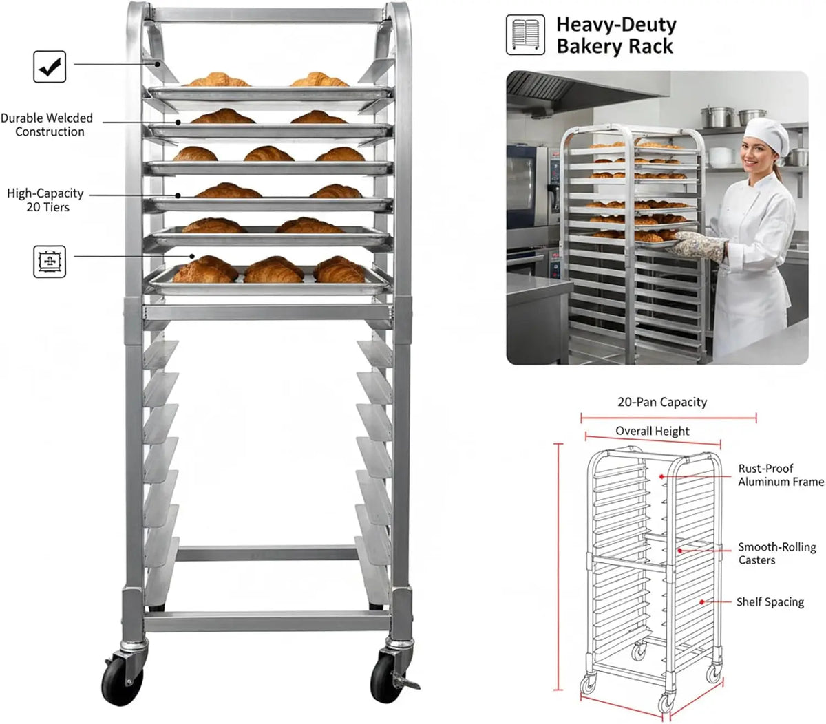 Garvee 20 Tier Aluminum Bun Pan Baking Rack With Wheels