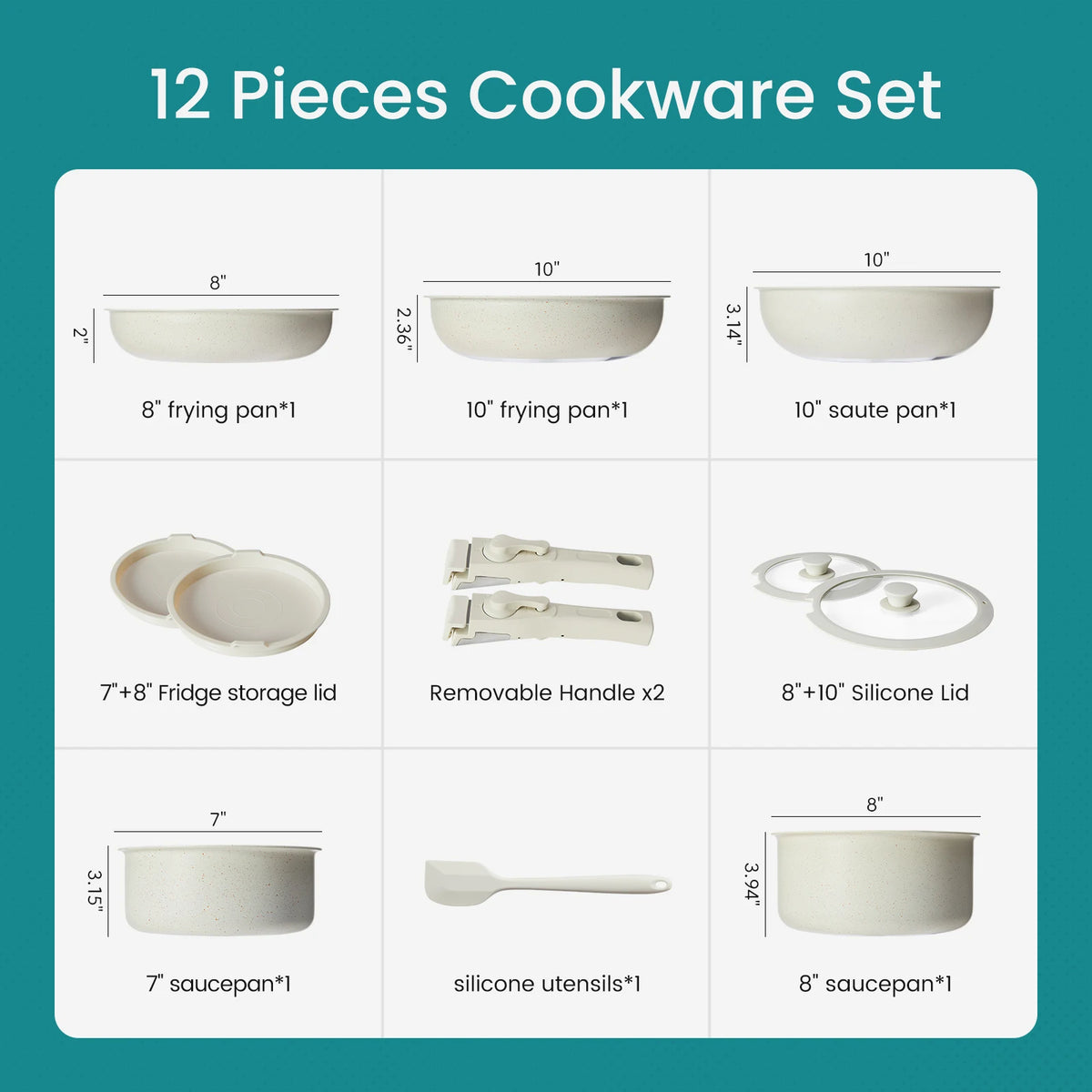 Nonstick Granite Cookware Set With Detachable Handle For Induction