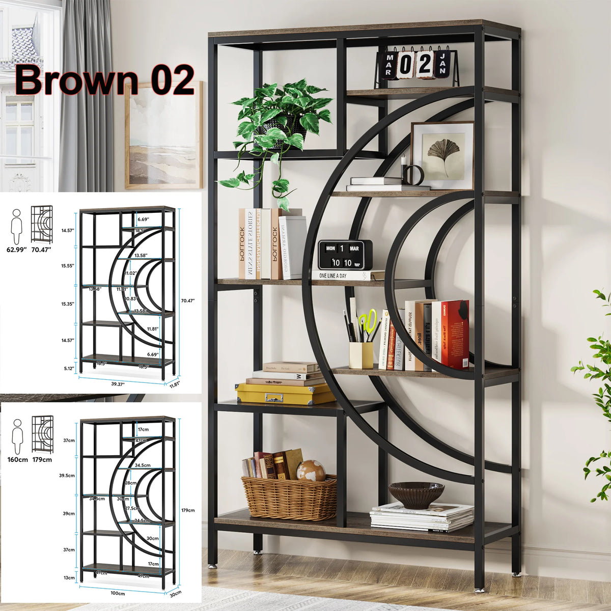 Tribesigns Industrial Etagere Bookshelf Display Shelf Storage Organizer