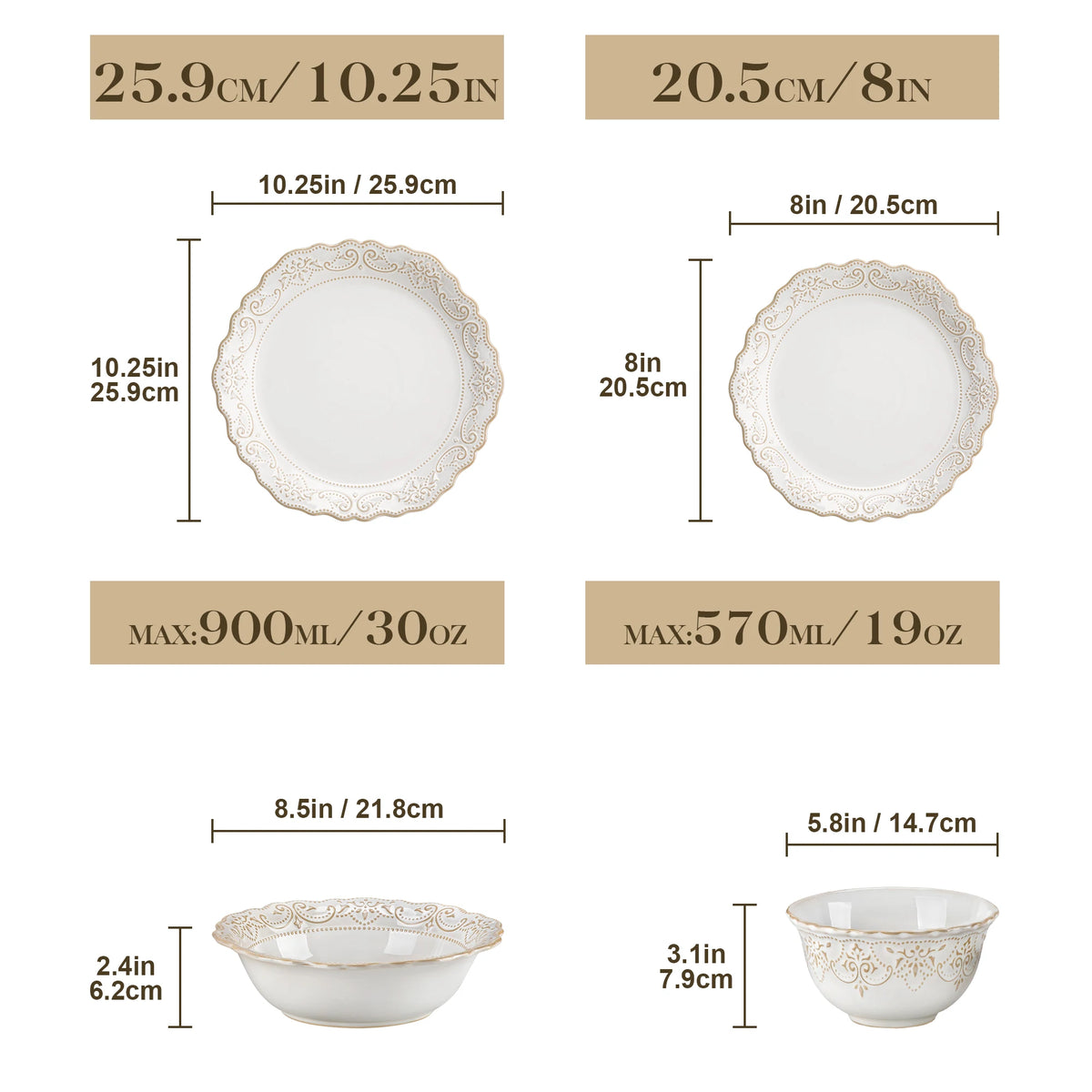 MALACASA Stoneware Dinnerware Set With Dinner Plates And Bowls