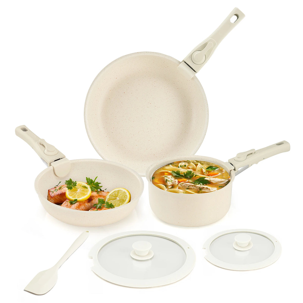 Nonstick Granite Cookware Set With Detachable Handle For Induction