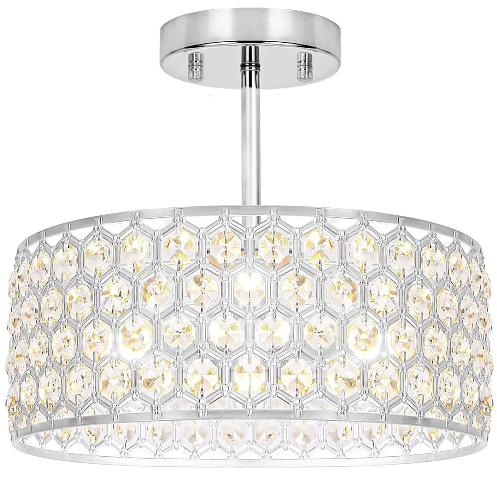 Modern Prism Crystal Semi Flush Mount Chandelier for Indoor Homes