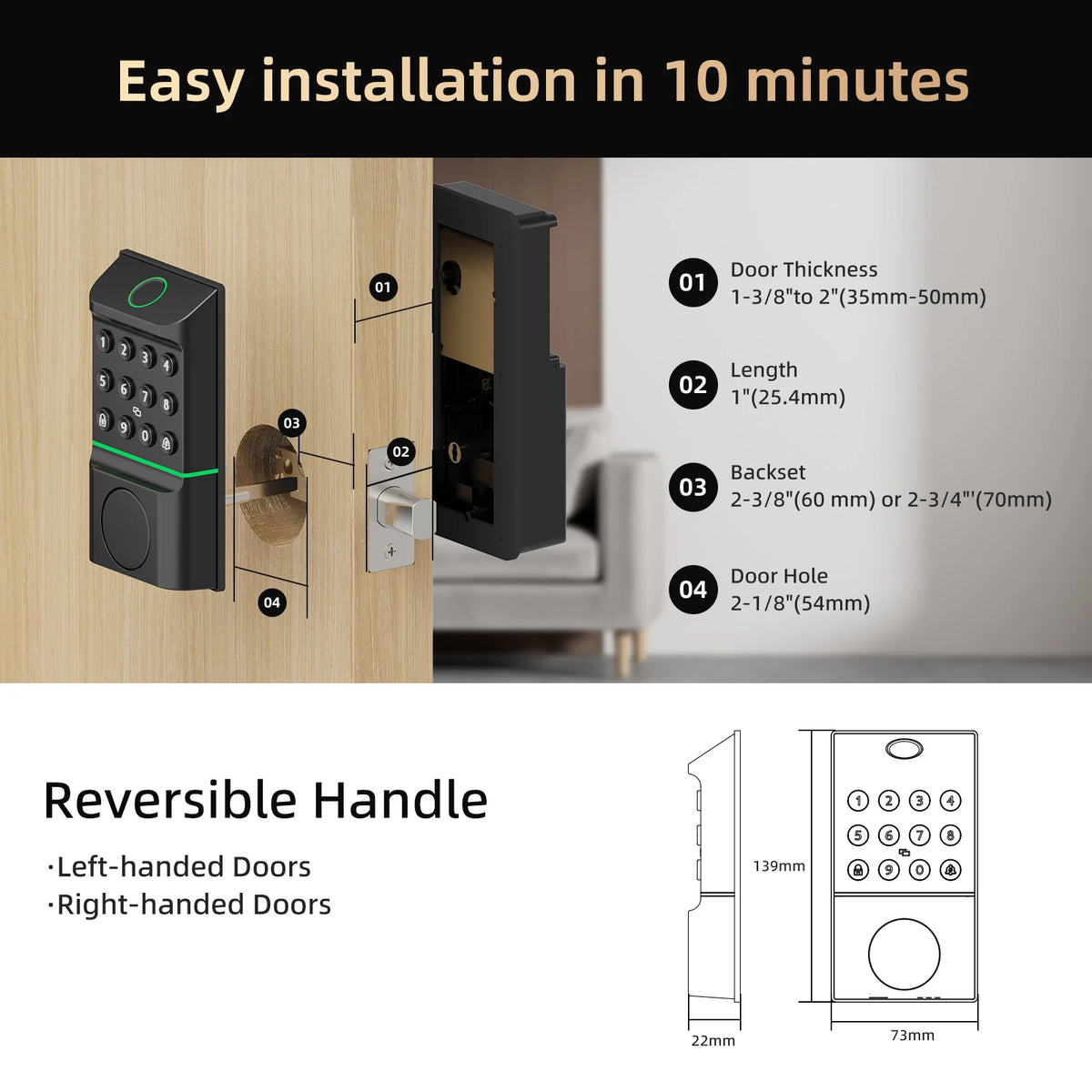 Viladepot Bluetooth Fingerprint Smart Door Lock With App And Keypad