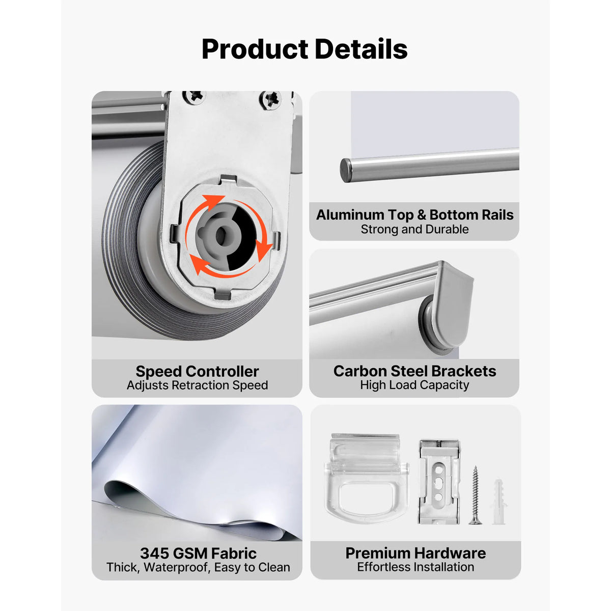 SucceBuy Cordless Blackout Roller Shades for Thermal Room Darkening