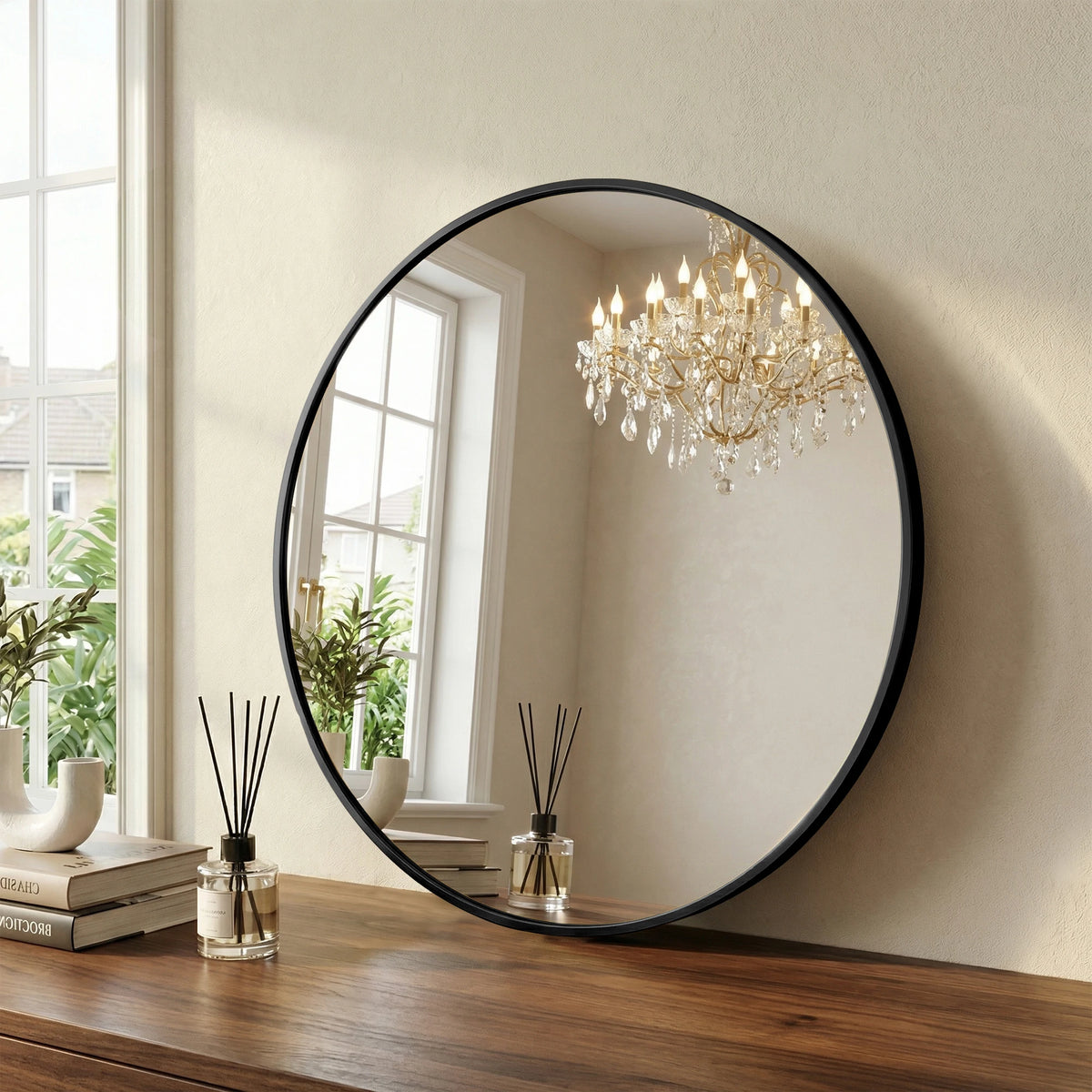 JHK 20 Inch to 30 Inch Round Wall Mirror Decorative Mirror Tempered Glass Waterproof Round Mirrors Shatterproof Design Bathroom Mirror for Over Sink Entryway Bedroom