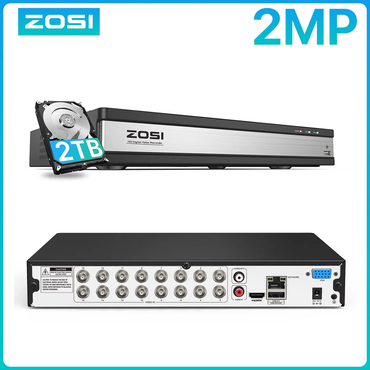ZOSI 16 Channel Hybrid 4-in-1 AI Detection Security DVR Recorder