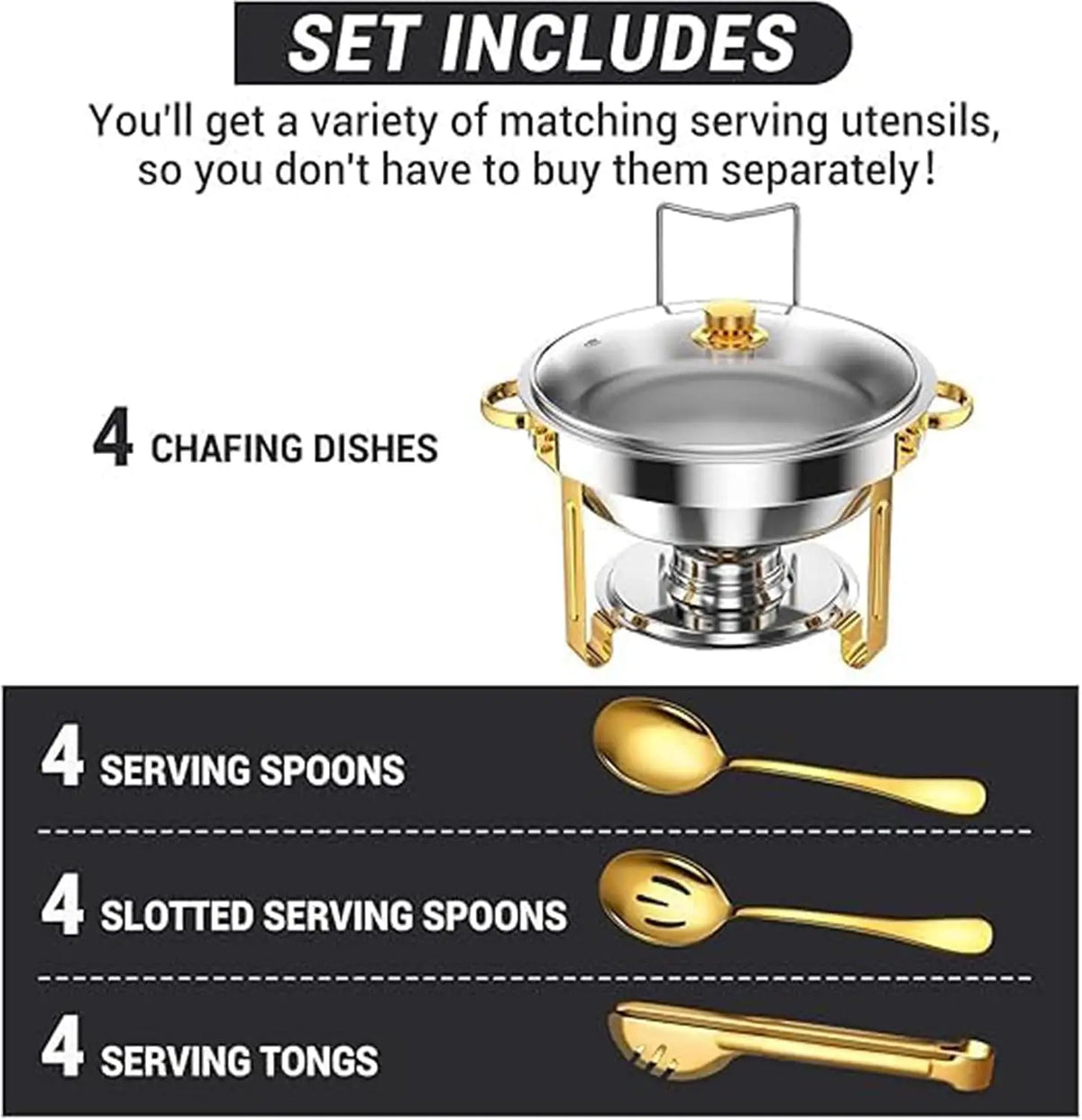 Garvee Stainless Steel Buffet Chafing Dish Warmer Set Glass Lids