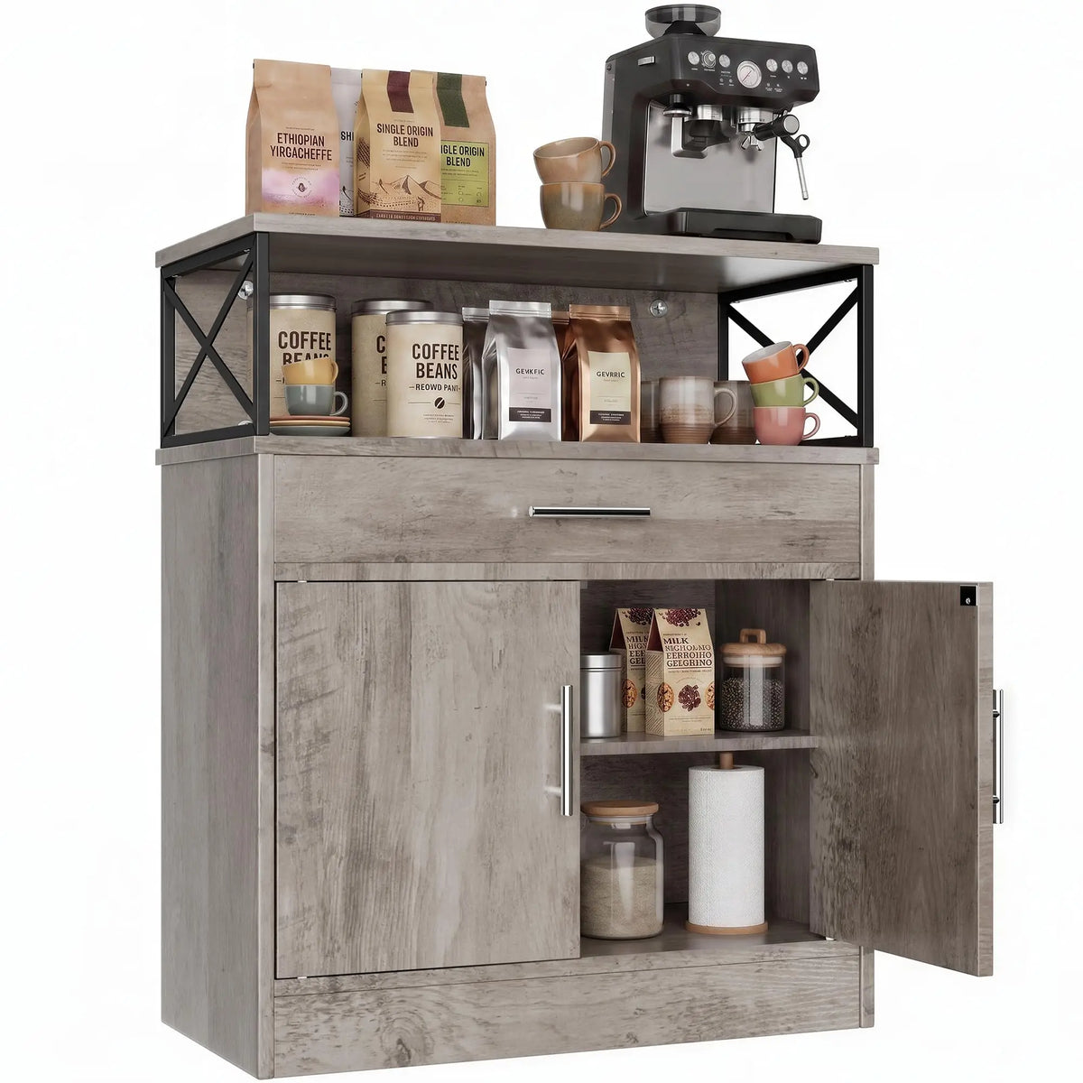 Modern Farmhouse Sideboard Buffet Cabinet With Drawers And Adjustable Shelf