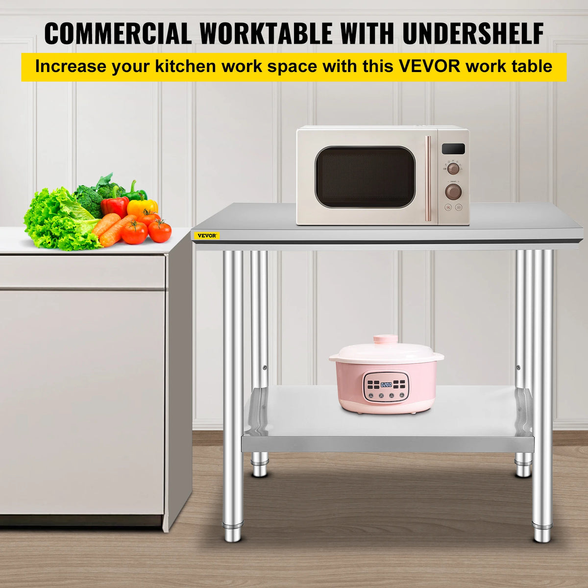 SucceBuy Stainless Steel Commercial Kitchen Prep Table With Undershelf