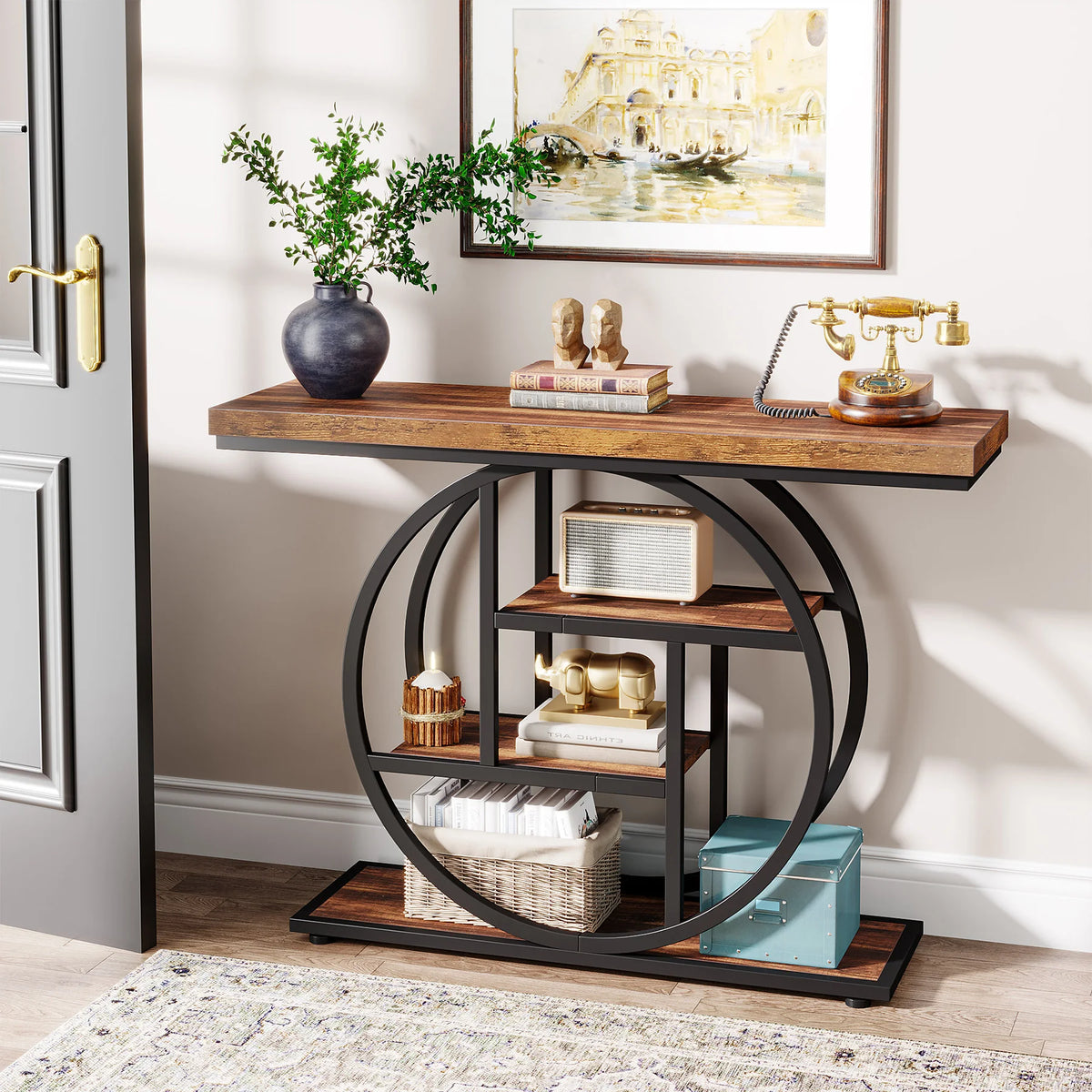 Tribesigns Four Tier Industrial Entryway Console Table With Storage