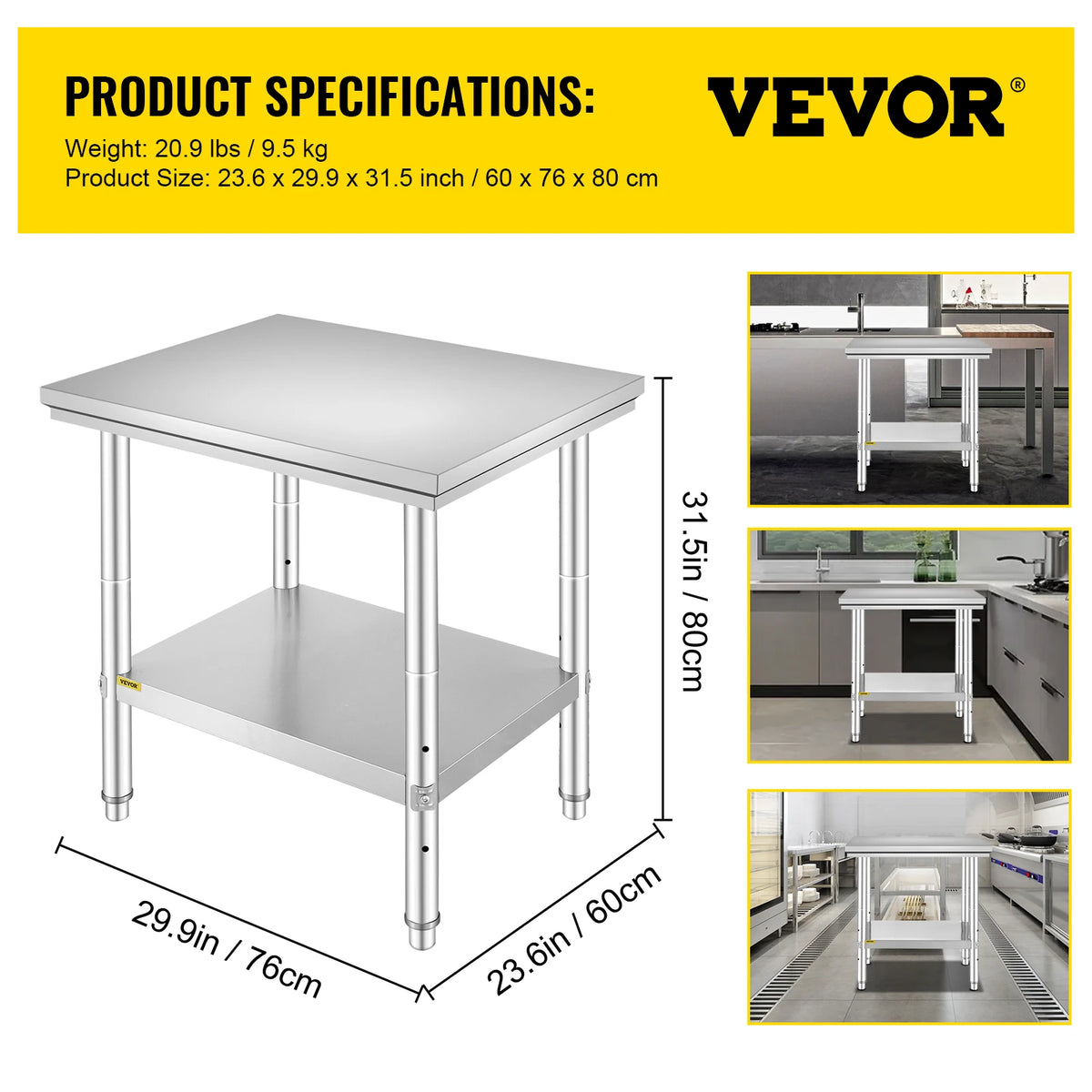 SucceBuy Stainless Steel Commercial Kitchen Prep Table With Undershelf