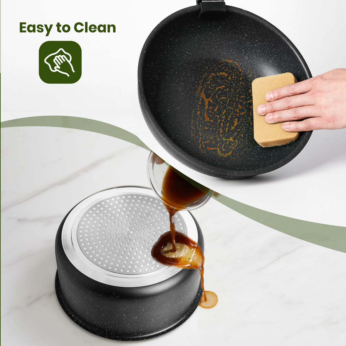JHK PFAS Free Nonstick Cookware Set With Detachable Handles