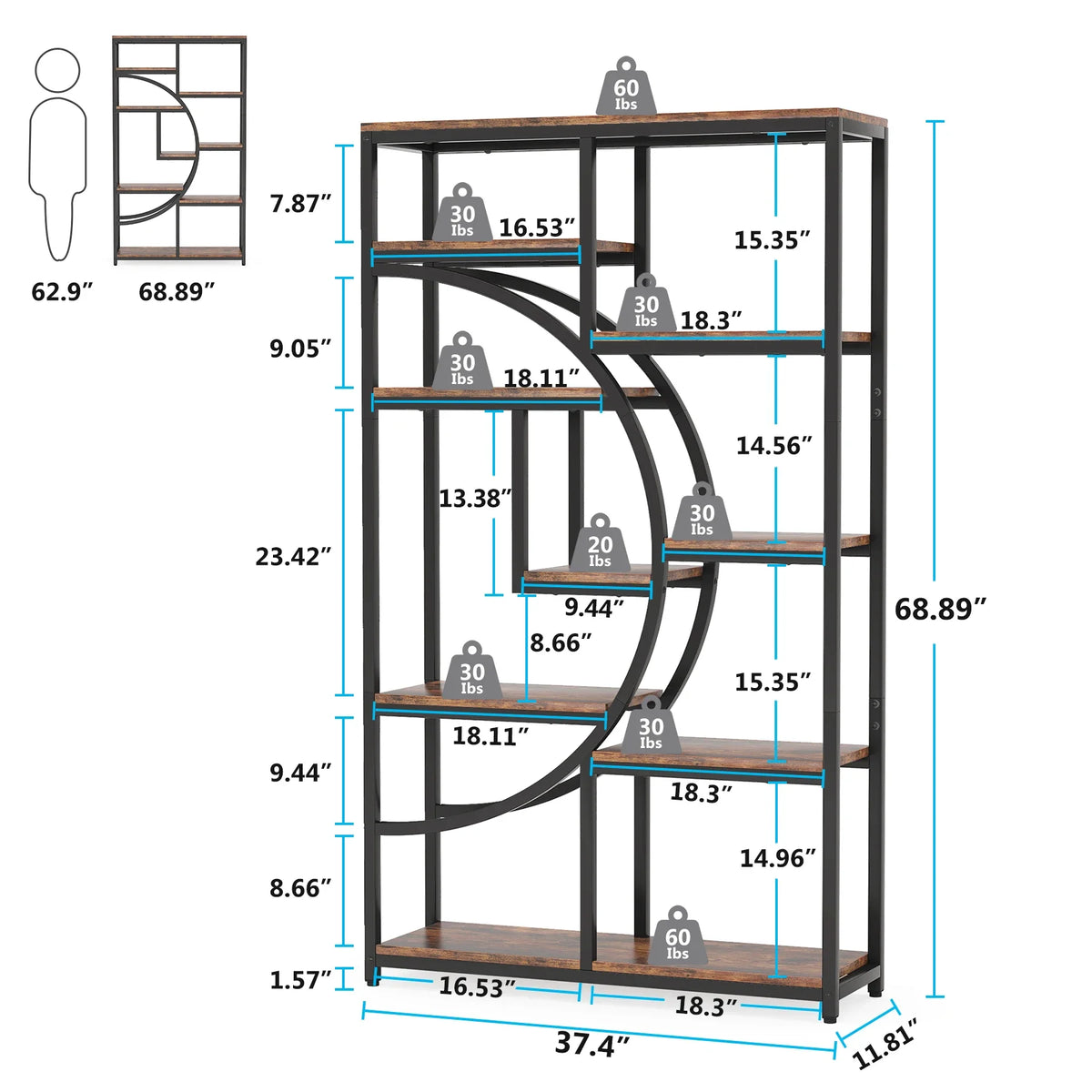 Tribesigns Industrial Etagere Bookshelf Display Shelf Storage Organizer