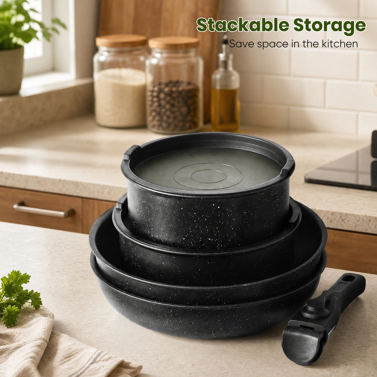 JHK PFAS Free Nonstick Cookware Set With Detachable Handles