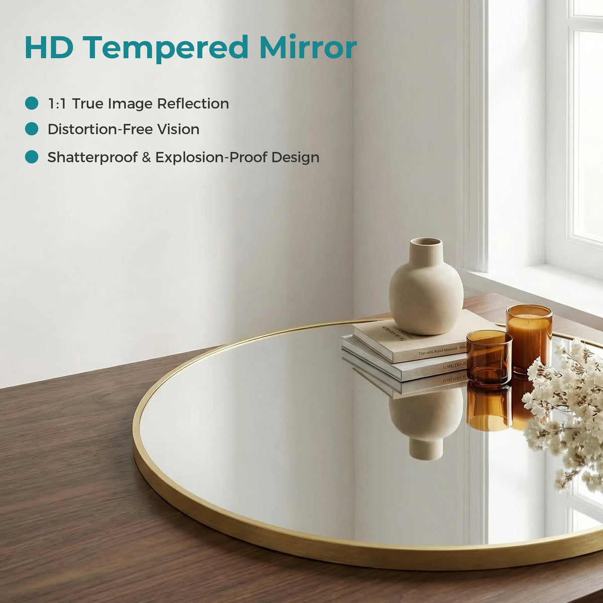 JHK 20 Inch to 30 Inch Round Wall Mirror Decorative Mirror Tempered Glass Waterproof Round Mirrors Shatterproof Design Bathroom Mirror for Over Sink Entryway Bedroom