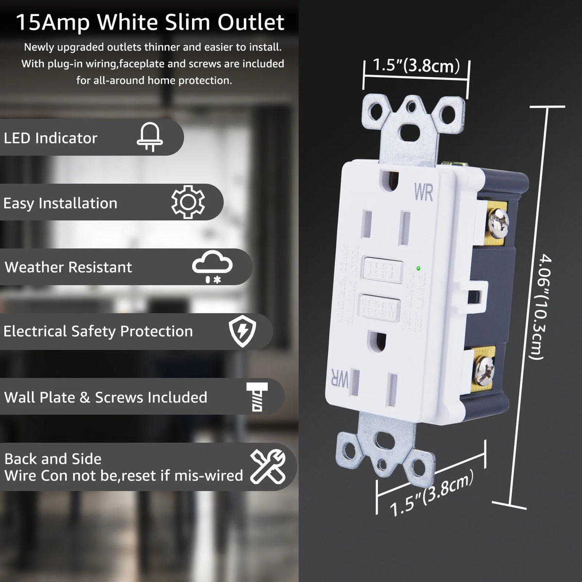 GFCI Outlet Receptacle With LED Indicator for Home Use