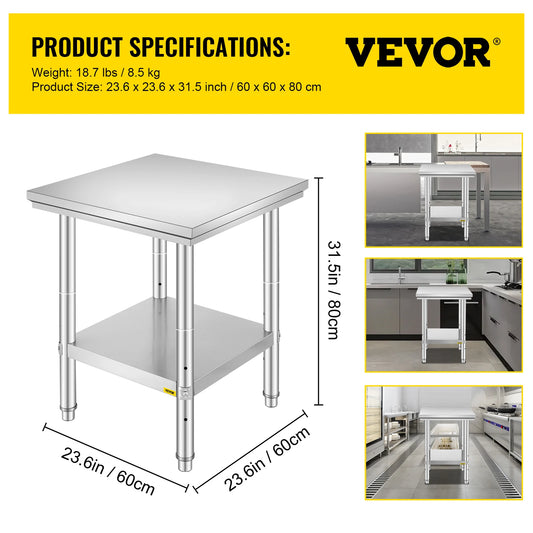 Commercial Stainless Steel Kitchen Prep Table With Undershelf
