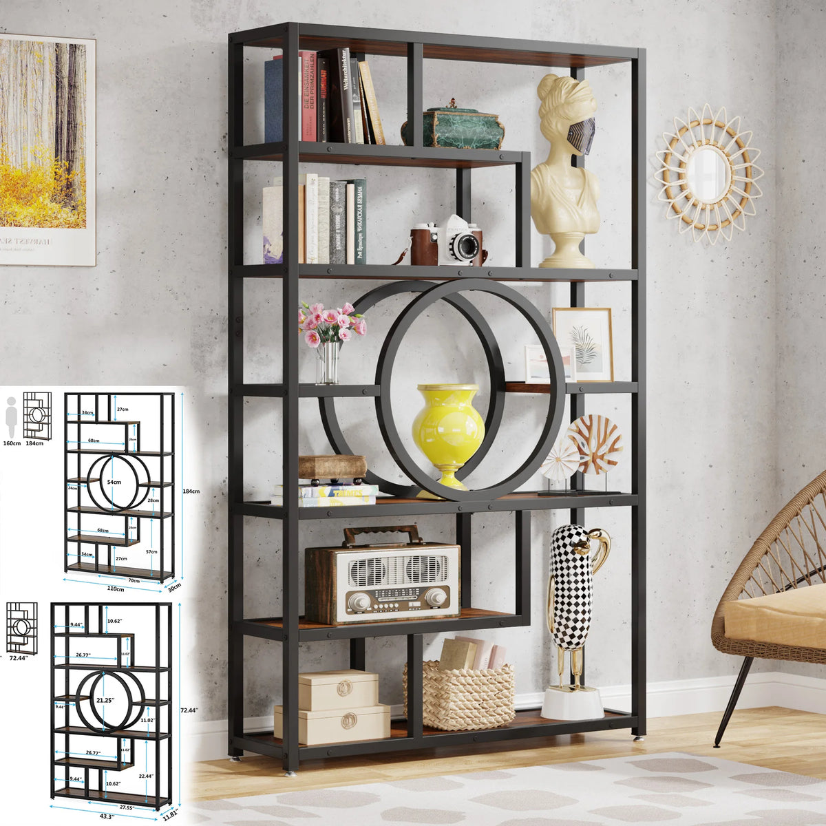 Tribesigns Industrial Etagere Bookshelf Display Shelf Storage Organizer
