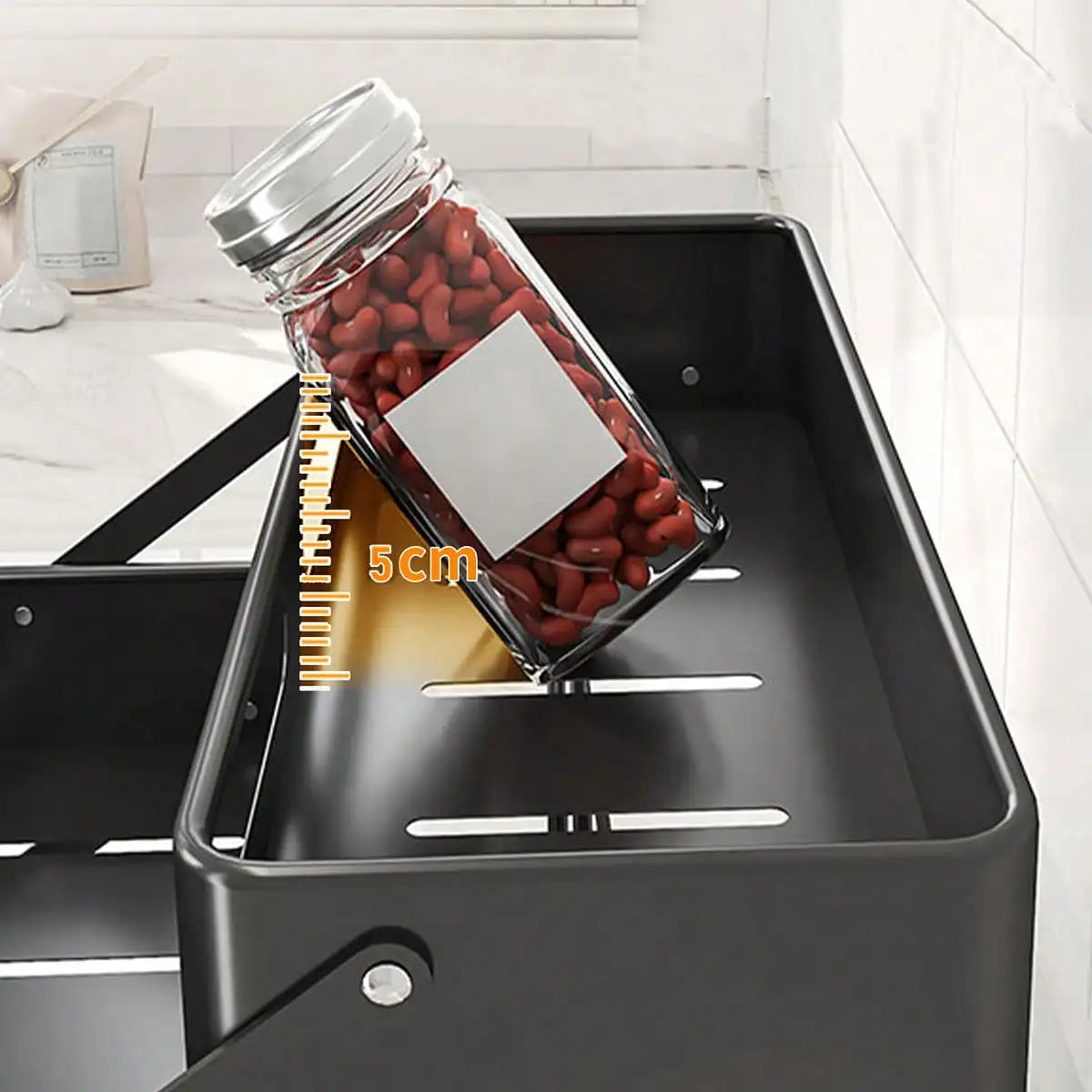 Foldable Metal Spice Rack Organizer With Protective Guardrails for Kitchen Storage