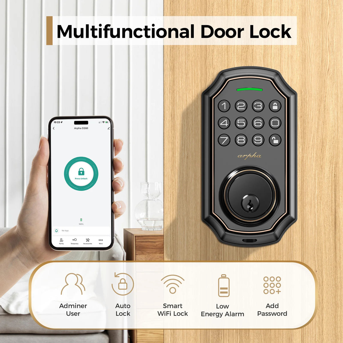 Keyless Smart Door Lock With Keypad And App Control