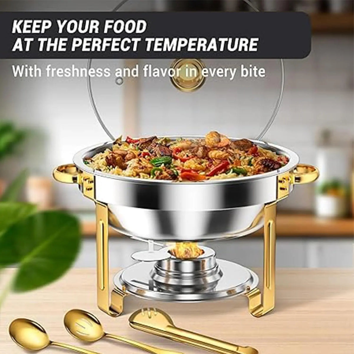 Garvee Stainless Steel Buffet Chafing Dish Warmer Set Glass Lids